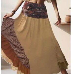 Ursime Bohemian Patchwork Maxi Skirt Fairy Grunge Hippie Festival sz XL *Flaw*